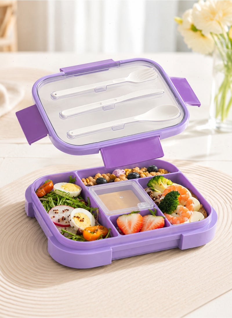 Yoawllty Kids Lunch Box with Utensil, Bento Box, Leakproof Lunch Container with 5-Compartment for Microwave Safe(1000ML, Purple) - Image 1