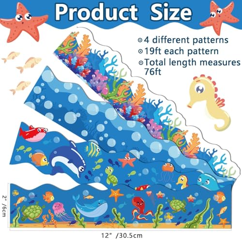 VABAMNA 76Ft Ocean Bulletin Board Borders, Summer Ocean theme Classroom Bulletin Board Decorations, Under The Sea Trim Borders for School Supplies Classroom Door Wall Decor, Blue - Image 3
