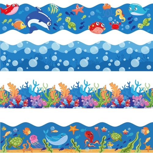 VABAMNA 76Ft Ocean Bulletin Board Borders, Summer Ocean theme Classroom Bulletin Board Decorations, Under The Sea Trim Borders for School Supplies Classroom Door Wall Decor, Blue - Image 1