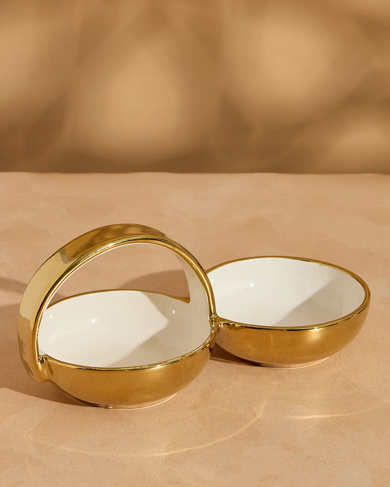 REDTAG White Serving Bowl With Handle And Gold Rim