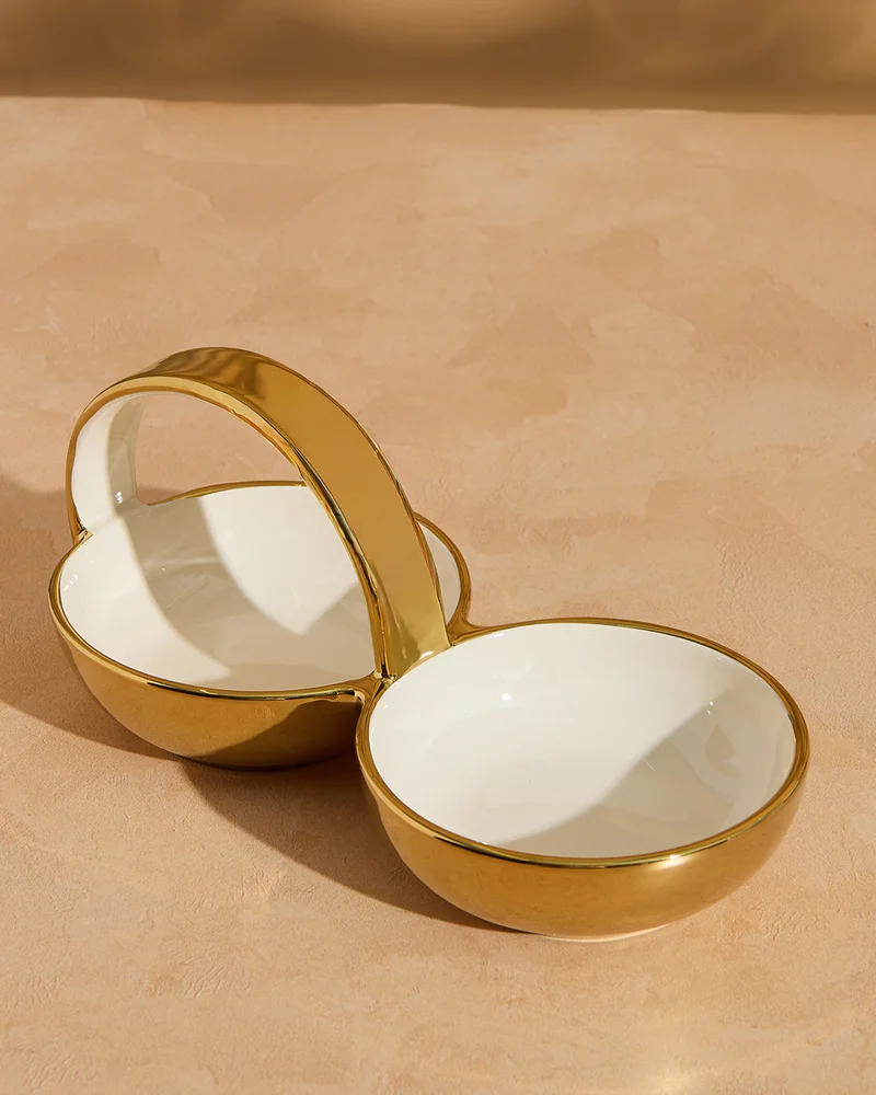 REDTAG White Serving Bowl With Handle And Gold Rim