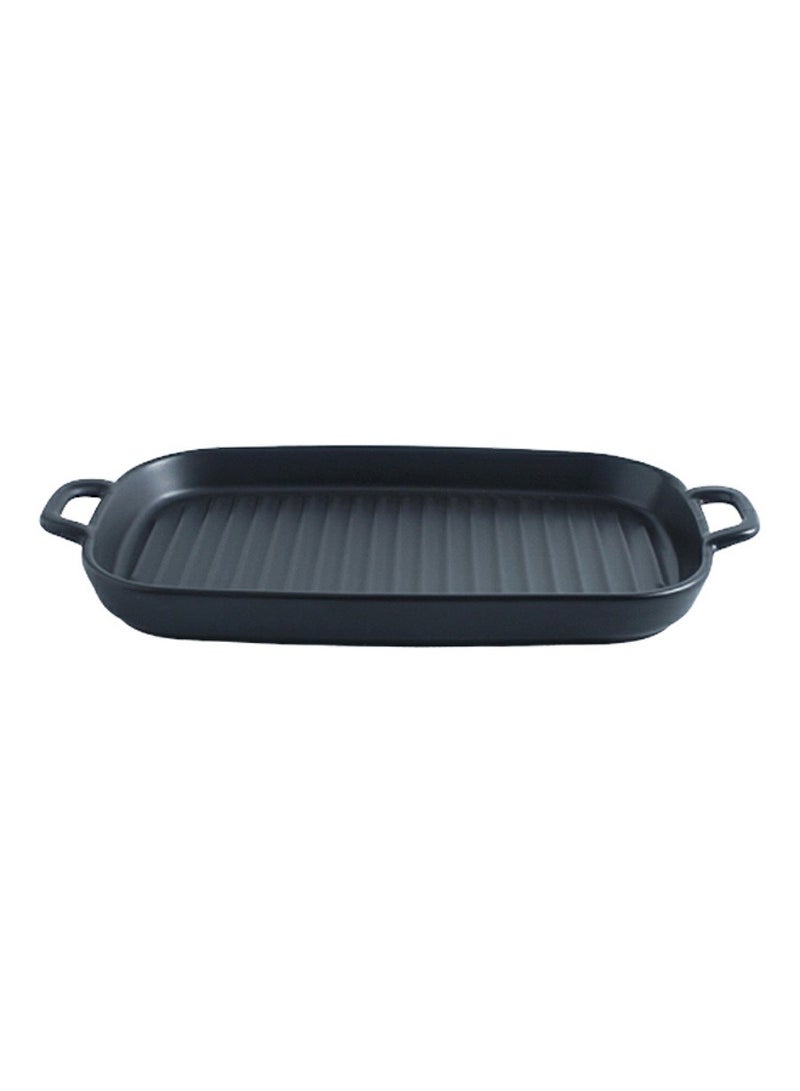 Chrysanthemum Rectangular Ceramic Plate With Handle Black 12inch  - Image 2