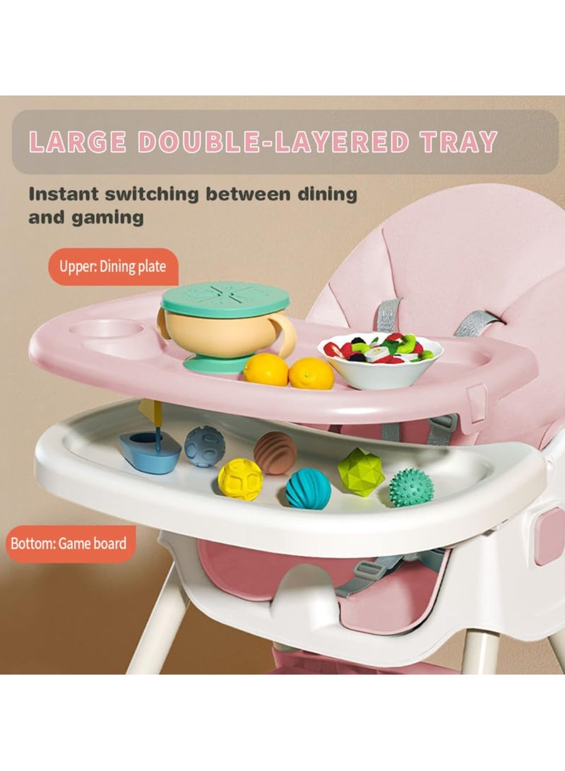 ACPLAY Convertible Baby High Chair with Adjustable Footrest, Removable Double Tray, 5-Point Safety Harness & 360° Lockable Wheels - Image 4