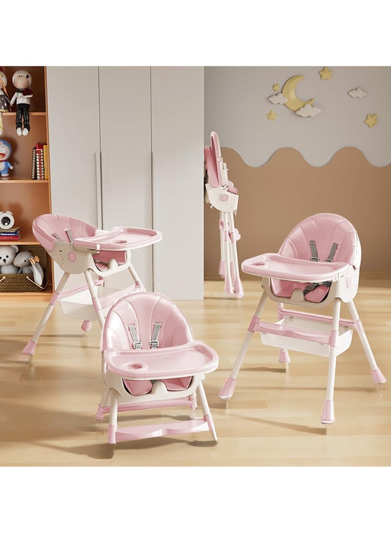 ACPLAY Convertible Baby High Chair with Adjustable Footrest, Removable Double Tray, 5-Point Safety Harness & 360° Lockable Wheels - Image 2