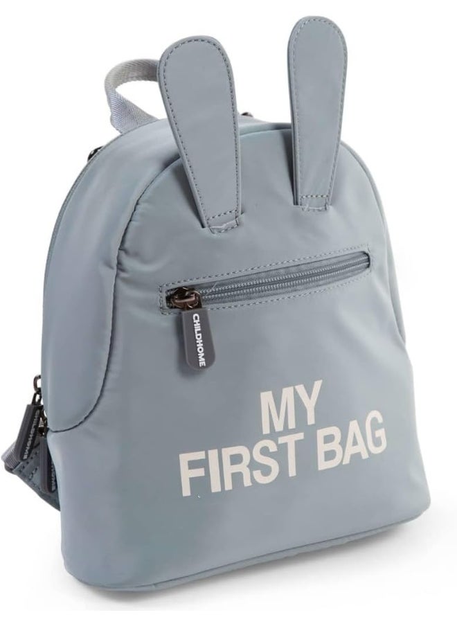 CHILDHOME - Childhome, Baby Backpack, School, Kindergarten, Nursery, Two Compartments, Lunchbag/Bottle Capacity, Removable Safety Buckle, Waterproof, My First Bag, Grey And Ecru - Image 1