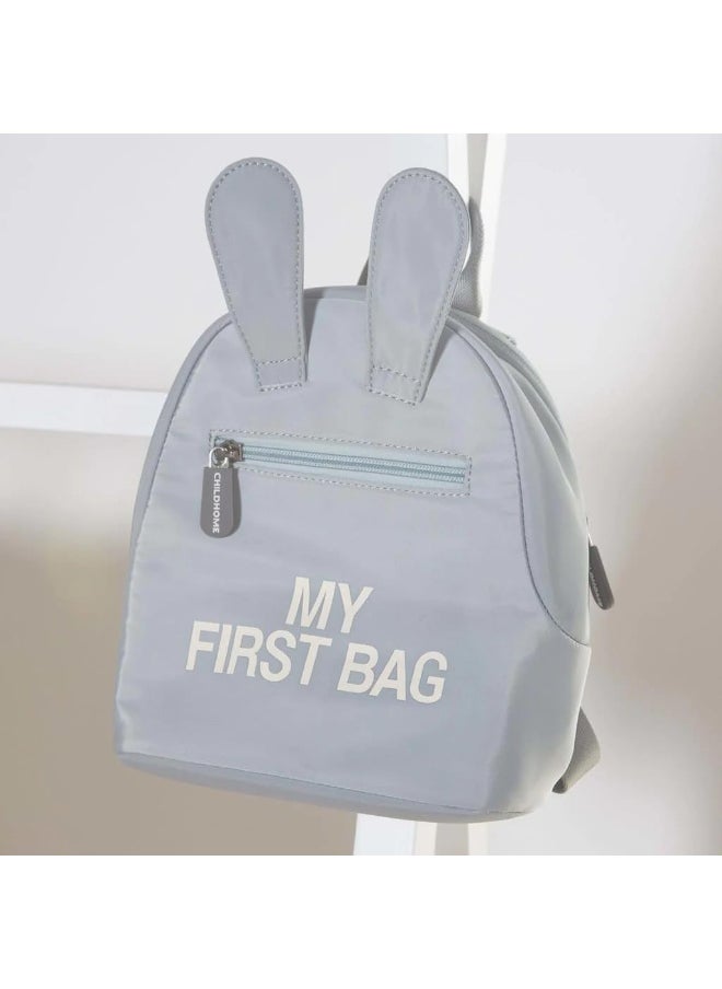 CHILDHOME - Childhome, Baby Backpack, School, Kindergarten, Nursery, Two Compartments, Lunchbag/Bottle Capacity, Removable Safety Buckle, Waterproof, My First Bag, Grey And Ecru - Image 1
