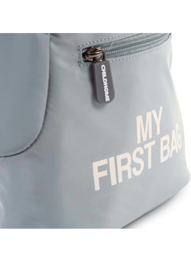 CHILDHOME - Childhome, Baby Backpack, School, Kindergarten, Nursery, Two Compartments, Lunchbag/Bottle Capacity, Removable Safety Buckle, Waterproof, My First Bag, Grey And Ecru - Image 1