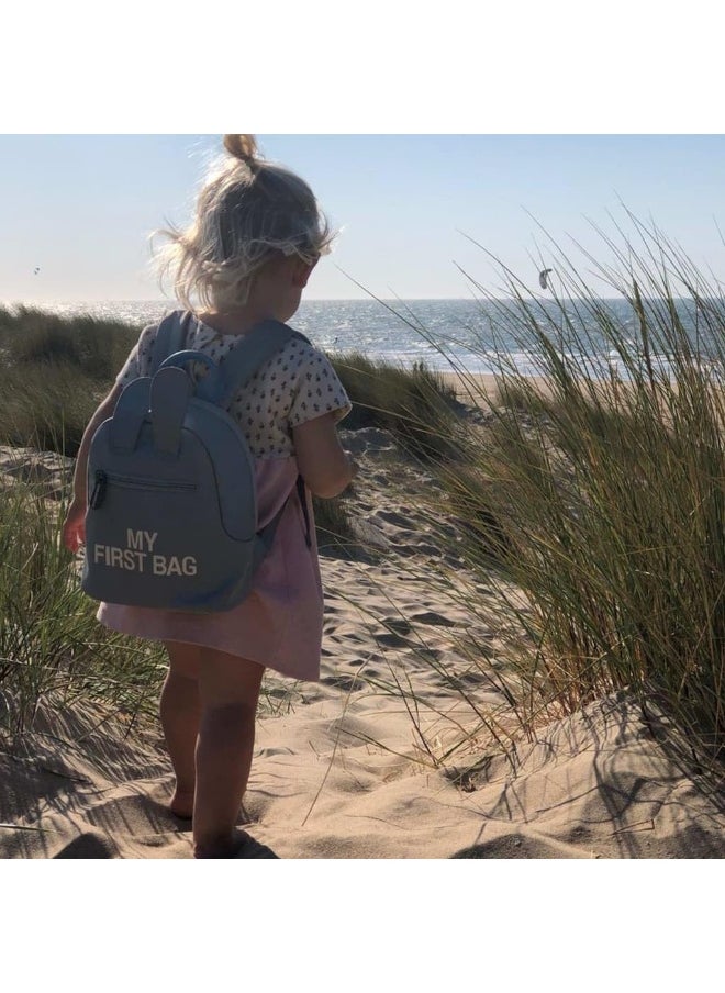 CHILDHOME - Childhome, Baby Backpack, School, Kindergarten, Nursery, Two Compartments, Lunchbag/Bottle Capacity, Removable Safety Buckle, Waterproof, My First Bag, Grey And Ecru - Image 1
