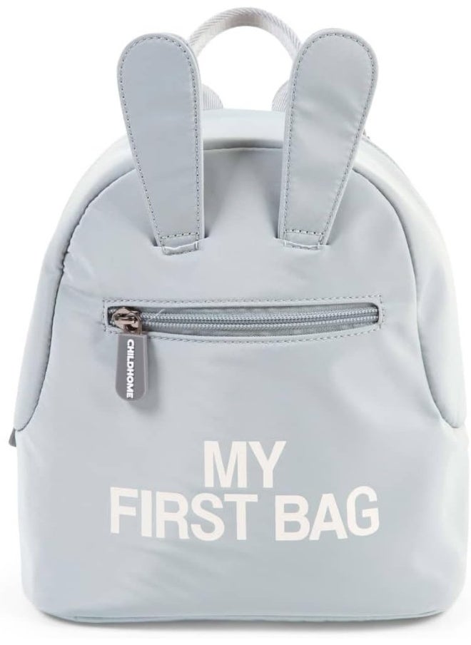 CHILDHOME - Childhome, Baby Backpack, School, Kindergarten, Nursery, Two Compartments, Lunchbag/Bottle Capacity, Removable Safety Buckle, Waterproof, My First Bag, Grey And Ecru - Image 1