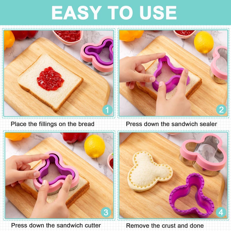 Nifogo Sandwich Cutter for Kids Lunch 22 Pcs (LARGE), Nifogo Sandwich Maker, Cookie Cutters and Sealer Set, Bread Decruster, Dinosaur Mickey Square Circle Shape for Boys Girls - Image 5