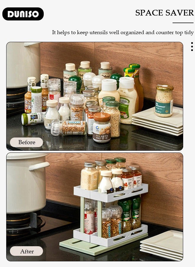 DUNISO 2-Tier Spice Rack, Pull and Rotated Storage Cabinet with Non-Slip Base,Tiered Vertical Storage Rack Self, Multifunctional Storage Tray for Cabinet, Pantry, Kitchen, Office Countertop, Refrigerator, Cupboard, Bathroom - Image 3
