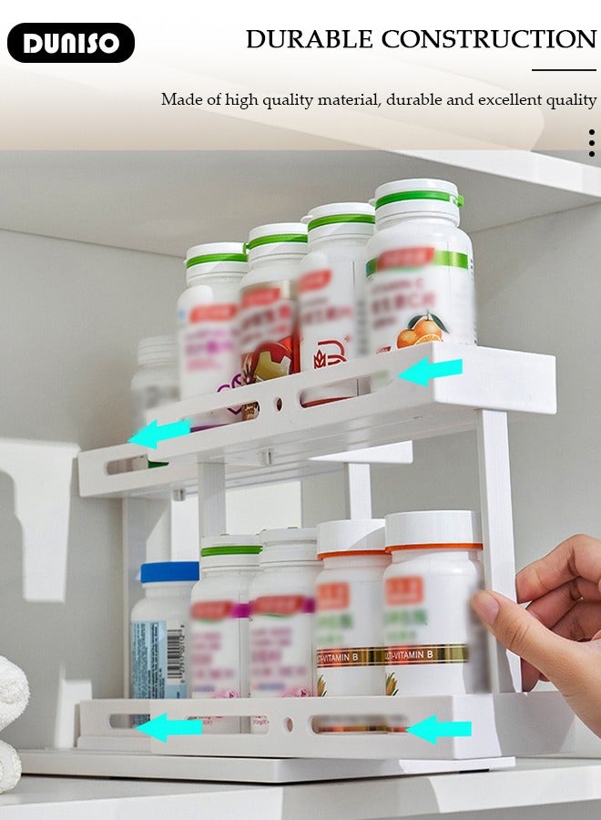 DUNISO 2-Tier Spice Rack, Pull and Rotated Storage Cabinet with Non-Slip Base,Tiered Vertical Storage Rack Self, Multifunctional Storage Tray for Cabinet, Pantry, Kitchen, Office Countertop, Refrigerator, Cupboard, Bathroom - Image 5