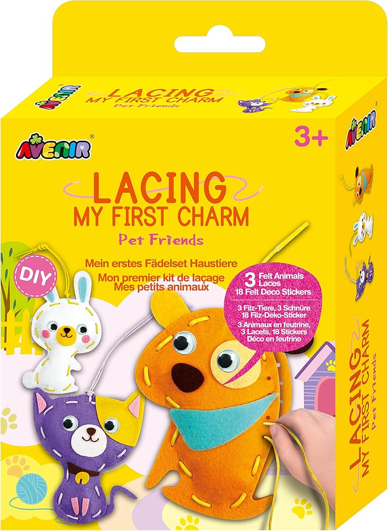 Avenir My First Lacing Kit | Little Pets | Improve Sewing and Stitching Skills | Creative Fun for Kids 3+, Yellow