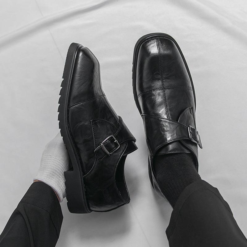Winter Men'S Shoes British Style Groomsmen Matching Suits Korean Style Business Formal Casual Black Buckle Groom Wedding Leather Shoes For Men - Image 3
