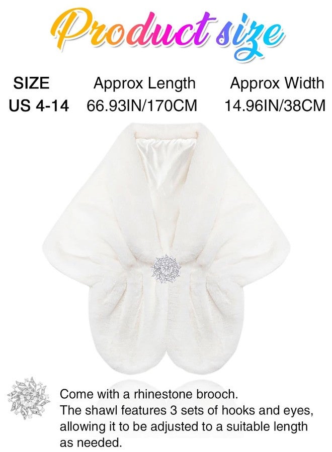 GORAIS Women's Wedding Faux Fur Shawls and Wraps Bridal Fur Scarf Stoles with Brooch for Bride and Bridesmaids (US 4-14(S-M), B White) - Image 5