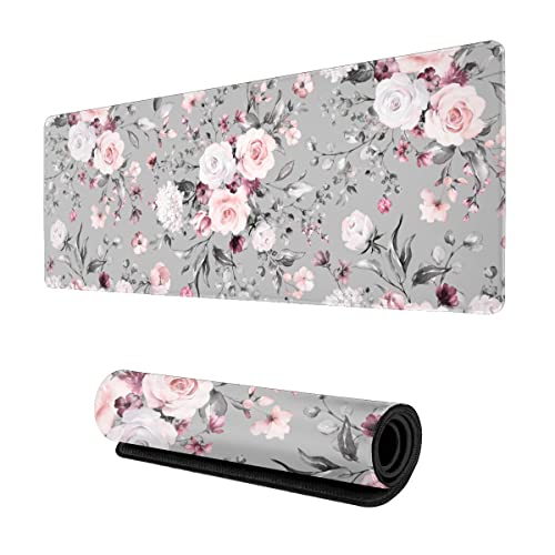 Wisedeal Rose Theme Large Gaming Mouse Pad with Stitched Edges, Desk Pad Protector, Office Computers Laptop Desk Mat, Non-Slip Rubber Base, Waterproof Desk Writing Pad for Office Home Gamer - Image 1
