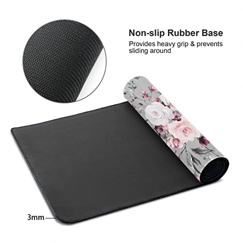 Wisedeal Rose Theme Large Gaming Mouse Pad with Stitched Edges, Desk Pad Protector, Office Computers Laptop Desk Mat, Non-Slip Rubber Base, Waterproof Desk Writing Pad for Office Home Gamer - Image 2