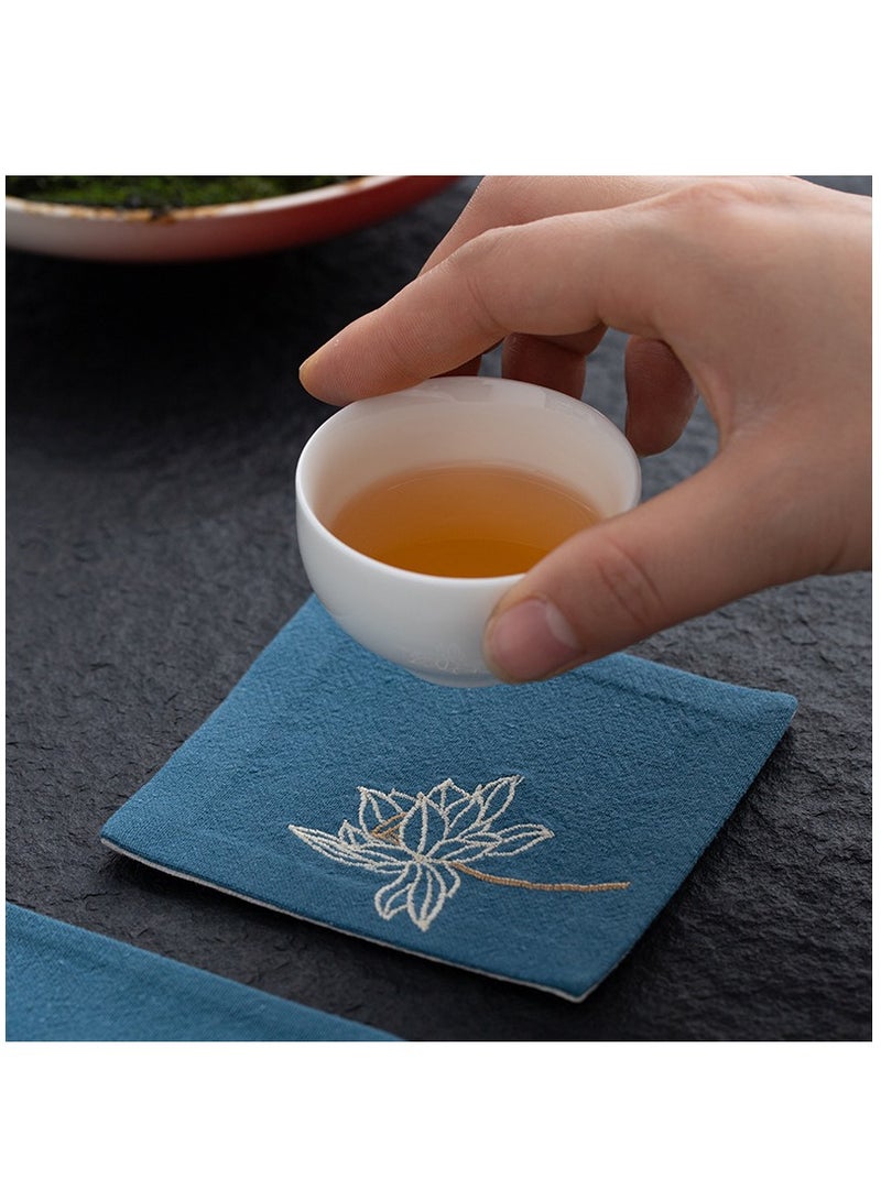 Y&D Chinese Style Cotton Linen Retro Water Absorbing Double Layer Thickened Cup Holder Fabric Embroidered Tea Cup Pad Fabric Art Cup Pad  - Image 2