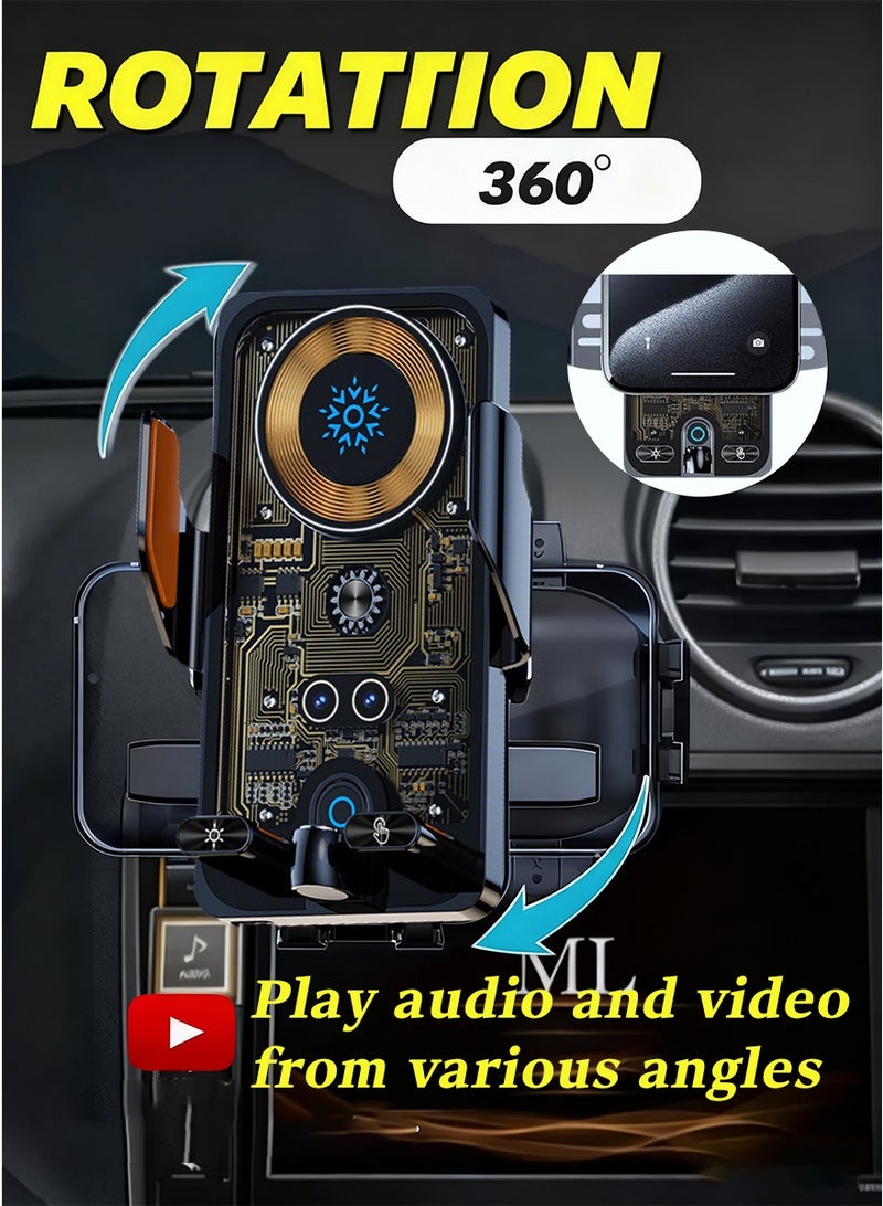 Car Phone Holder, Fast Wireless Charging Magnetic Phone Mount for Car with Auto-Clamping & Strong Magnet | Compatible with iPhone & Android - Image 2