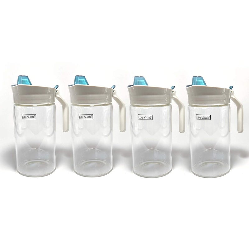 LDG WARE Transparent High Glass Borosilicate Heat Resistant Glass Oil Dispenser Jug Kitchen Supplies Bottle and Pourer Lid 720ml (set of 4pc, Borosilicate Oil Jug 720ml) - Image 1