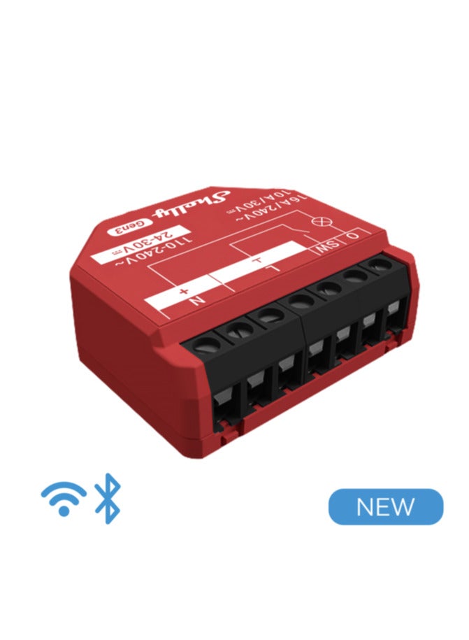 شيلي جهاز تحكم عن بعد ذكي  أوروبي Shelly 1PM Gen3 يعمل بتقنية الواي فاي والبلوتوث مع ميزة قياس إستهلاك الطاقة، قناة واحدة 16 أمبير - Image 1