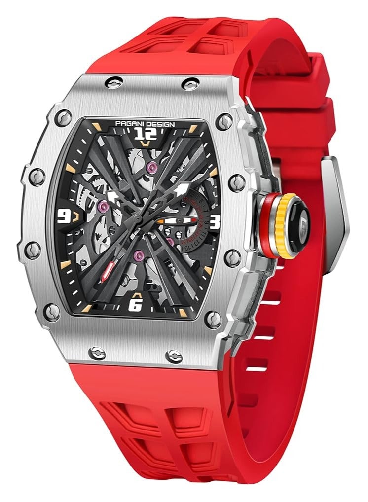 باغاني ديزاين الرجال الكوارتز الرياضة ووتش الفولاذ المقاوم للصدأ المعصم ووتش 50 متر للماء اليد بد - 1738 الفضة الأحمر - Image 1