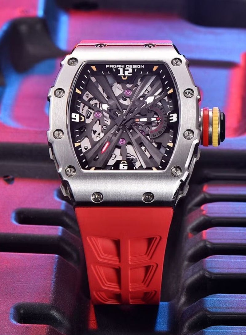 باغاني ديزاين الرجال الكوارتز الرياضة ووتش الفولاذ المقاوم للصدأ المعصم ووتش 50 متر للماء اليد بد - 1738 الفضة الأحمر - Image 3