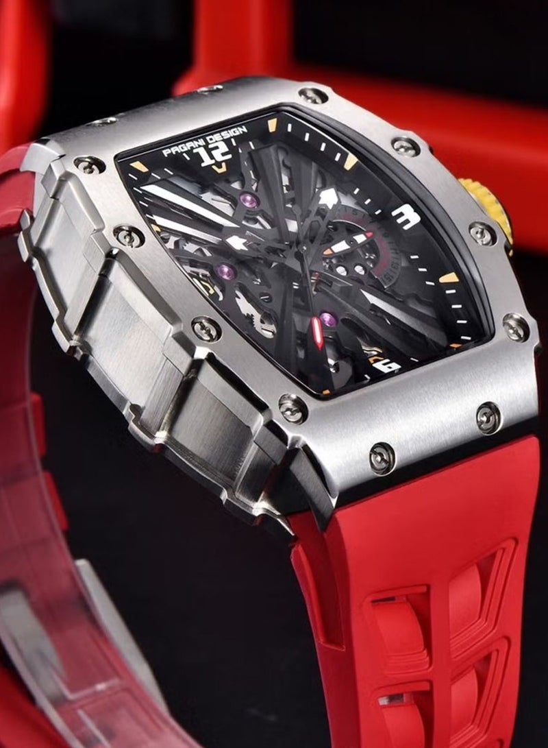 باغاني ديزاين الرجال الكوارتز الرياضة ووتش الفولاذ المقاوم للصدأ المعصم ووتش 50 متر للماء اليد بد - 1738 الفضة الأحمر - Image 5