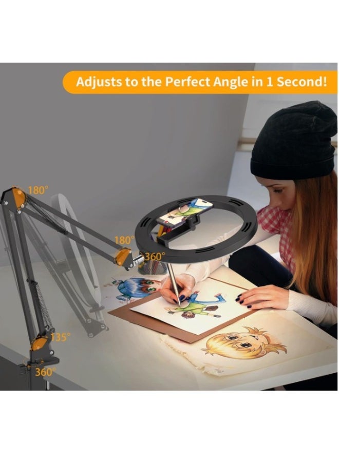 10-Inch Selfie Ring Light Stand Desk Arm Video Recording Fill Light Mobile Phone Bracket Universal Professional Flashlight-Color:10-inch Three-color Lamp