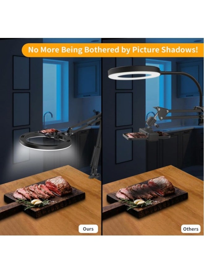 10-Inch Selfie Ring Light Stand Desk Arm Video Recording Fill Light Mobile Phone Bracket Universal Professional Flashlight-Color:10-inch Three-color Lamp