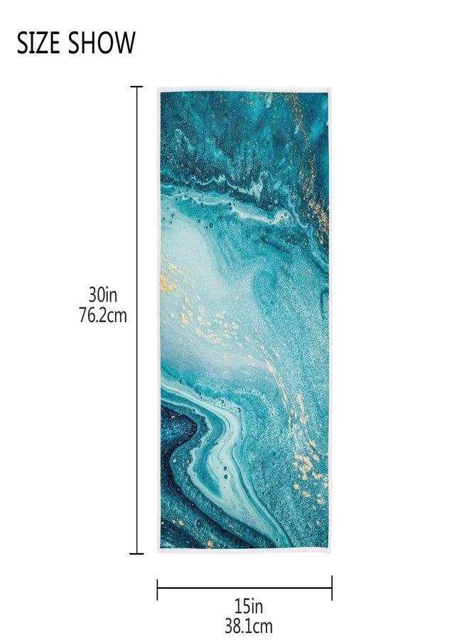 Wamika Blue Hand Bath Towel Marble Golden Glittery Fingertip Towel Tie Dye Kitchen Bathroom Shower Towel Set Highly Absorbent Beach SPA Gym Guest towels 16x30 Inch - Image 3