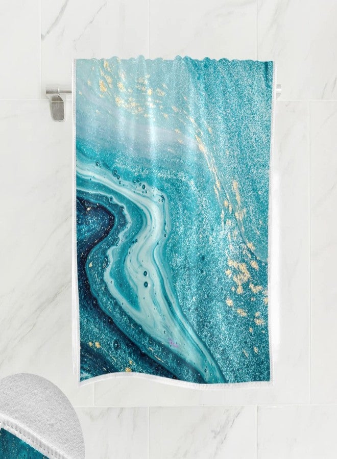 Wamika Blue Hand Bath Towel Marble Golden Glittery Fingertip Towel Tie Dye Kitchen Bathroom Shower Towel Set Highly Absorbent Beach SPA Gym Guest towels 16x30 Inch - Image 2