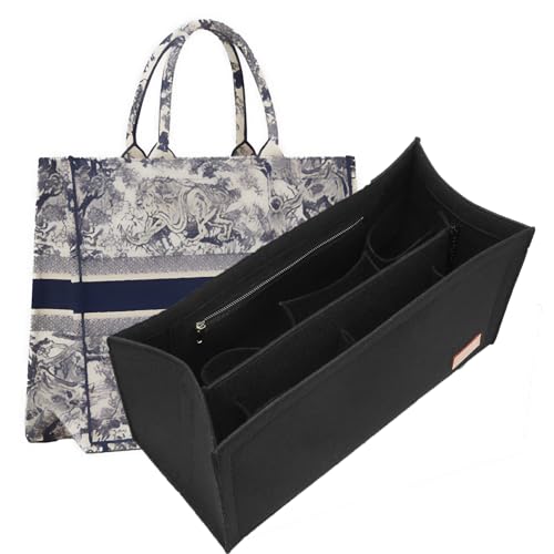 OAikor Tote Bag Organizer Insert Compatible with Dior Book Tote and onthego Bag Medium,Premium Felt Lightweight Purse Organizer Insert for Handbags,Bags Shaper Purse Accessories with Zipper,MM,Black - Image 1