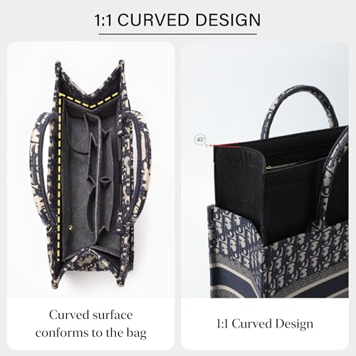 OAikor Tote Bag Organizer Insert Compatible with Dior Book Tote and onthego Bag Medium,Premium Felt Lightweight Purse Organizer Insert for Handbags,Bags Shaper Purse Accessories with Zipper,MM,Black - Image 4
