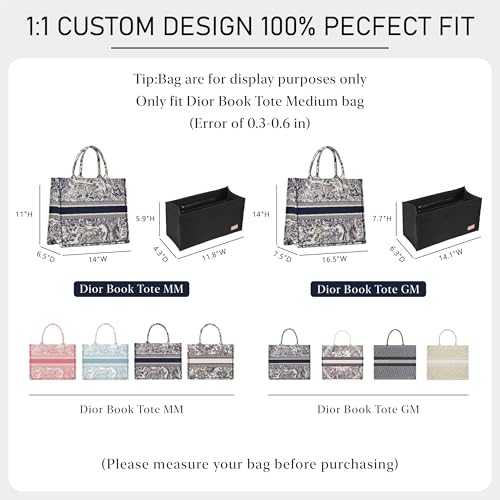 OAikor Tote Bag Organizer Insert Compatible with Dior Book Tote and onthego Bag Medium,Premium Felt Lightweight Purse Organizer Insert for Handbags,Bags Shaper Purse Accessories with Zipper,MM,Black - Image 2