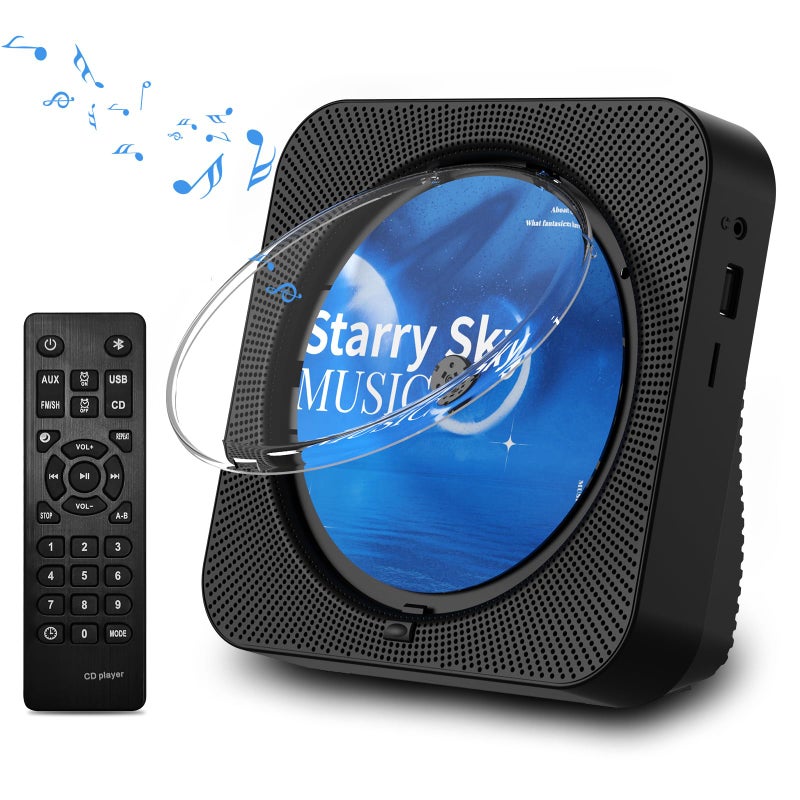 ZYOKATA CD Player Portable Bluetooth 5.1 Desktop CD Player with HiFi Sound Speakers,Remote Control,Dust Cover,LED Display,Boombox FM Radio,USB/AUX for Home,Kids (Black) - Image 1