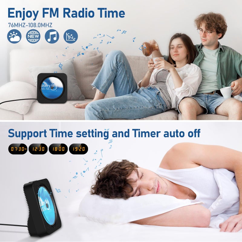 ZYOKATA CD Player Portable Bluetooth 5.1 Desktop CD Player with HiFi Sound Speakers,Remote Control,Dust Cover,LED Display,Boombox FM Radio,USB/AUX for Home,Kids (Black) - Image 5