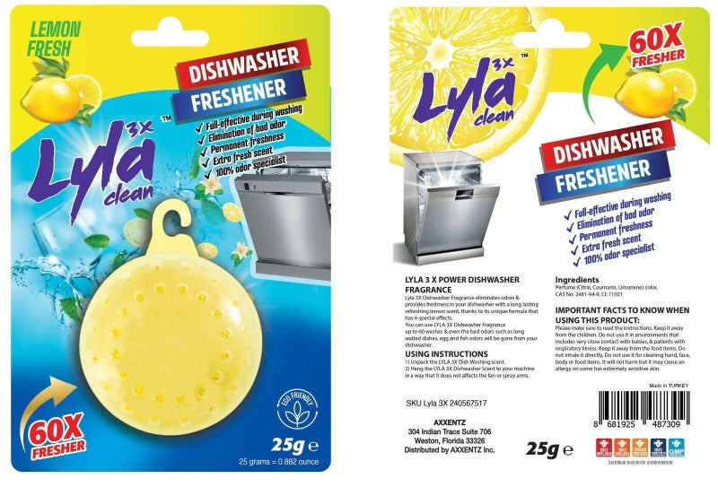 LYLA 3X Dishwasher Freshener Lemon Fresh,60 Washes, Full effective,Eliminate Bad Odor,Permanent Freshness,Extra Fresh scent, 100% Odor Specialist - Image 2