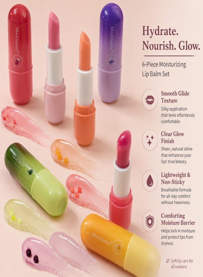 MooGlamor 6 Pcs Lip Balm Set Moisturizing Lip Care Fruit Lip Balm with Transparent Hydrates Dry and Cracked Lip Care Hydrating Gift for Daily Women and Men - Image 3