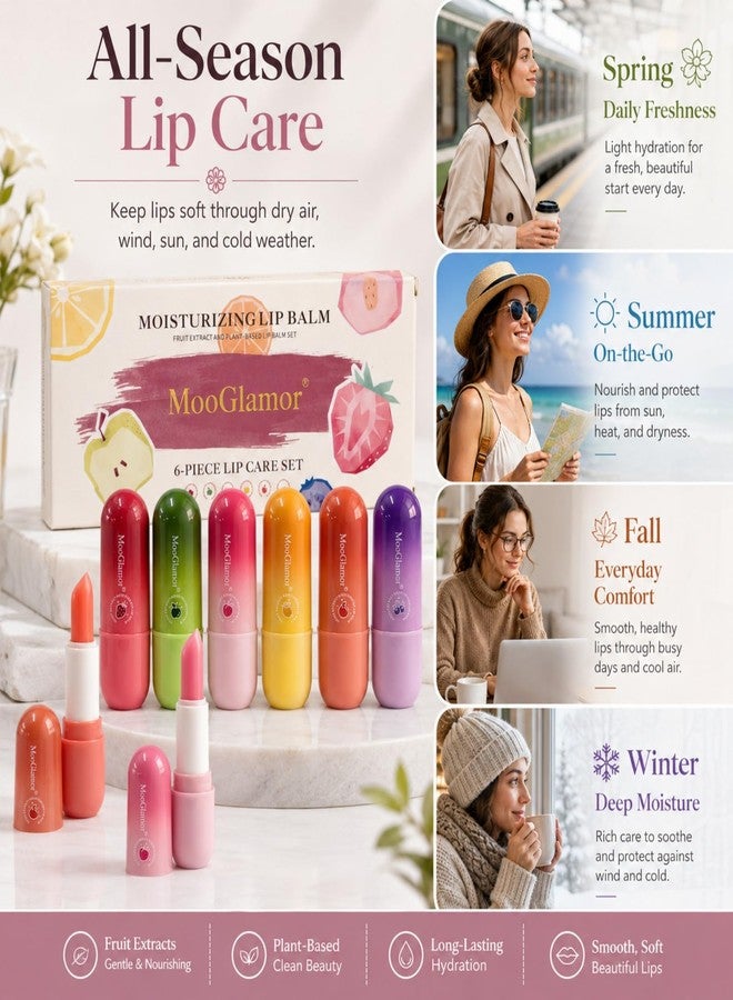 MooGlamor 6 Pcs Lip Balm Set Moisturizing Lip Care Fruit Lip Balm with Transparent Hydrates Dry and Cracked Lip Care Hydrating Gift for Daily Women and Men - Image 4