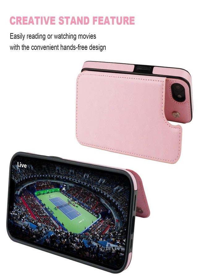 OT ONETOP ONETOP Compatible with iPhone 16e Wallet Case with Card Holder, PU Leather Kickstand Card Slots Case, Double Magnetic Clasp and Durable Shockproof Cover 6.1 Inch (Pink) - Image 5