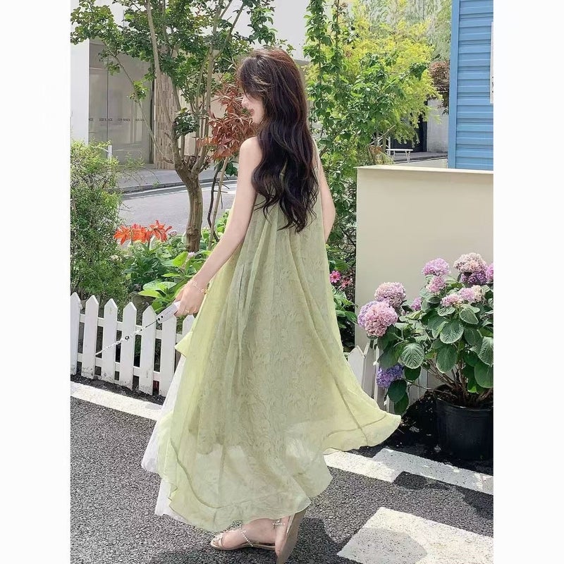 Women's 2026 Summer Green Halter Neck Loose Long Beach Dress - Image 3