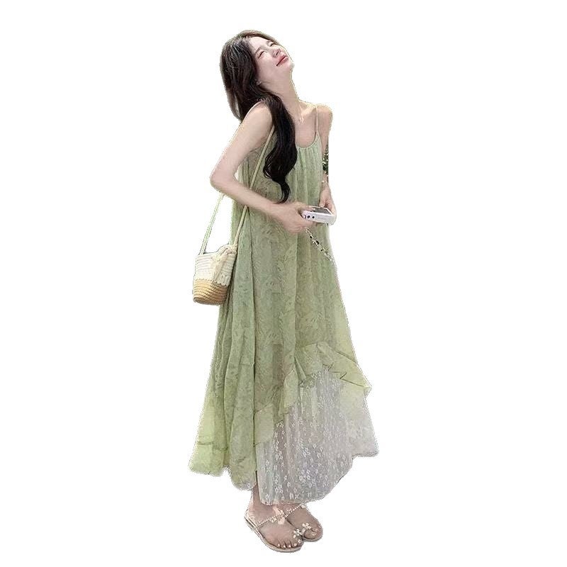 Women's 2026 Summer Green Halter Neck Loose Long Beach Dress - Image 5