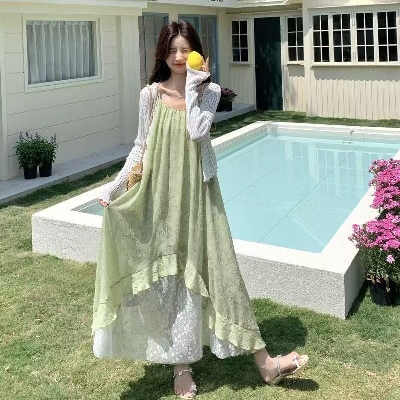 Women's 2026 Summer Green Halter Neck Loose Long Beach Dress - Image 2