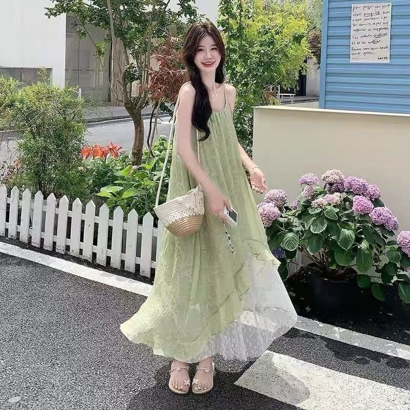 Women's 2026 Summer Green Halter Neck Loose Long Beach Dress - Image 4