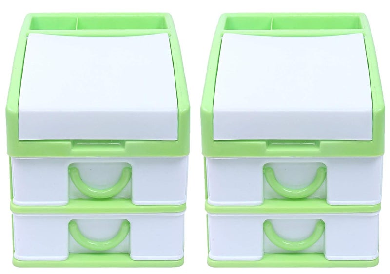 Kuber Industries Plastic 2 Pieces Three Layer Drawer Storage Cabinet Box GreenCTKTC25116 - Image 1
