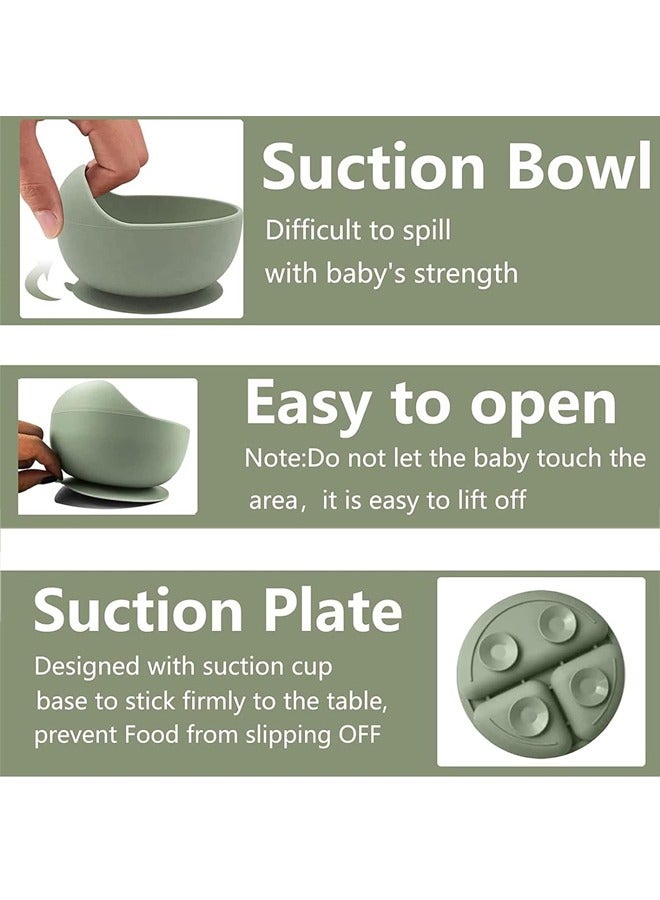 Sharpdo 5-Pieces Silicone Baby Feeding Set, Baby Led Weaning Supplies with Suction Bowl and Divided Plate, Wooden Spoon and Fork, Toddler Tableware Set with Adjustable Soft Silicone Bib - Image 3