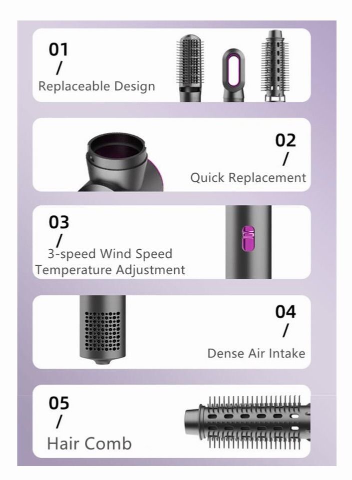 MIXDE 3-In-1 Hair Dryer Brush Purple/Black - Image 4