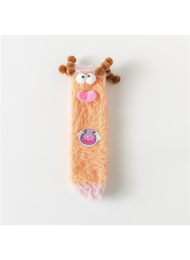 Fluffy Mid-Calf Socks Long Hair Autumn Winter Coral Fleece Cute Plush Girls Funny 2024 Home Tube Socks Comfortable Warmth-Specifications:free Size (39-45.5)-Color:Orange - Image 1