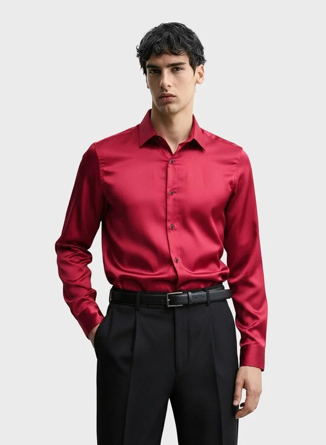 Men Slim Fit Solid Round Neck Full Sleeves Shirt
